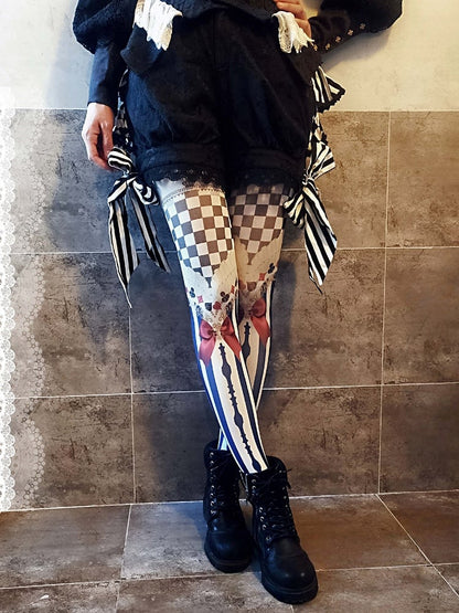 Print Lolita Pattern Chess Striped Tights Colors 3 Poker
