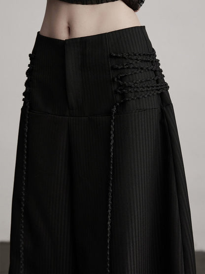 with Tie Curved Deco Pants Wide-Leg Goth Urban Black