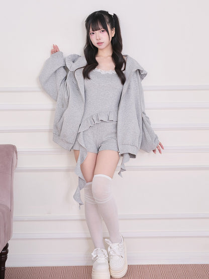 Gray Shorts with Cross-Shaped Rhinestone Design - No Genki
