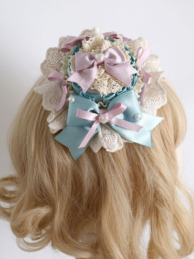 PinkBlue Mini Decorated Beaded Details Sweet Bowknot Hat Lolita
