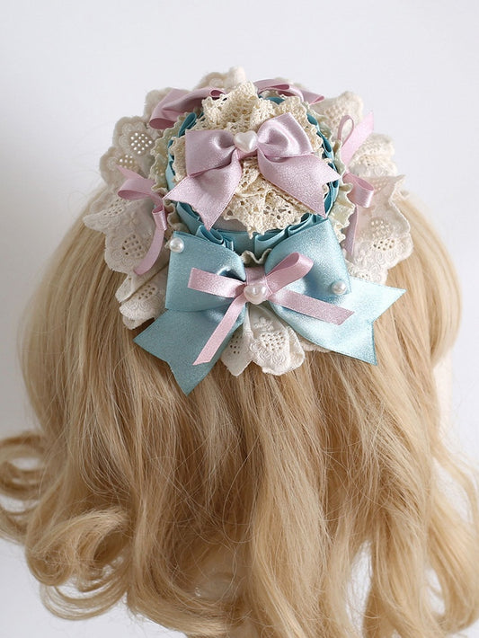 PinkBlue Mini Decorated Beaded Details Sweet Bowknot Hat Lolita