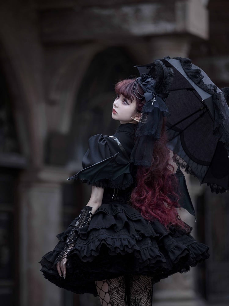 Black Gothic Short Jumper Skirt Adjustable Criss-cross Straps Waist