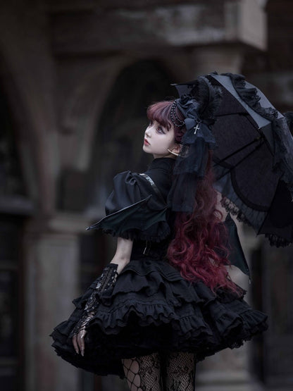 Black Gothic Short Jumper Skirt Adjustable Criss-cross Straps Waist