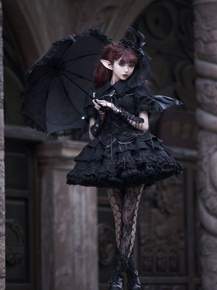 Black Gothic Short Jumper Skirt Adjustable Criss-cross Straps Waist