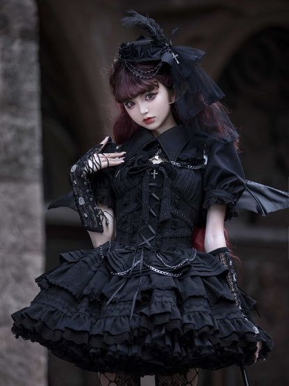 Black Gothic Short Jumper Skirt Adjustable Criss-cross Straps Waist