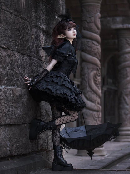 Black Gothic Short Jumper Skirt Adjustable Criss-cross Straps Waist