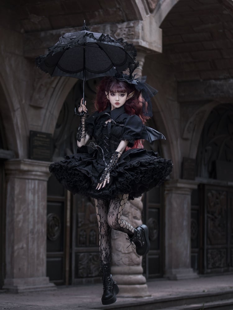 Black Gothic Short Jumper Skirt Adjustable Criss-cross Straps Waist