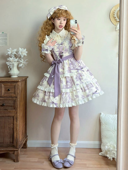 Lila Lolita Kleid mit abnehmbarem Traubensaum und veränderbarem Druck