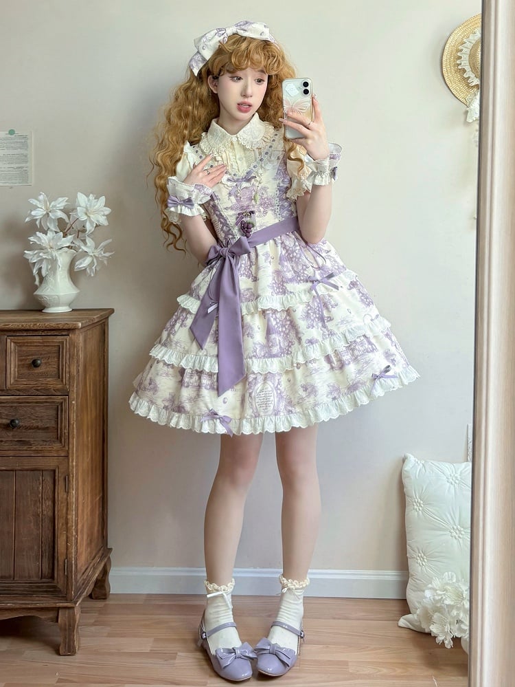 Print Detachable Grapes Changeable Dress Hem Purple Lolita Length