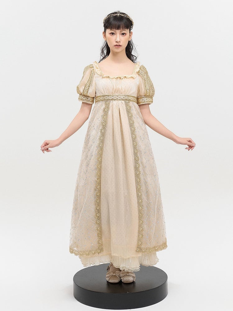 Waist Dress Details Elegant Maxi Champagne Empire Rhinestone with Shimmering Sequin and Lolita