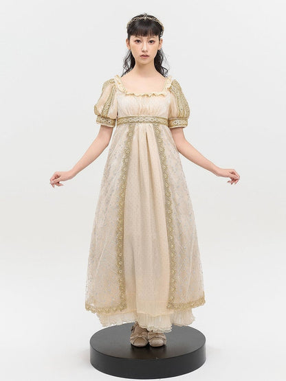 Waist Dress Details Elegant Maxi Champagne Empire Rhinestone with Shimmering Sequin and Lolita