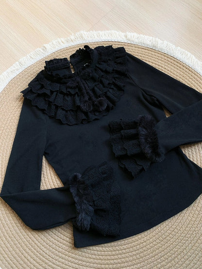 Black Knit for and Soft Top Lolita Autumn/Winter Warm