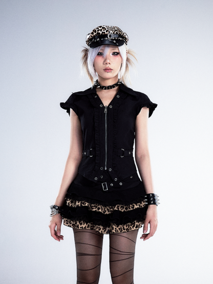 Waist-Cinched Top Crop Black Punk Vintage