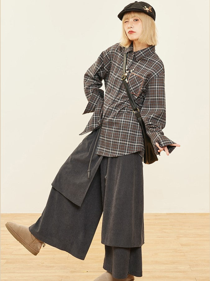 Wide-leg Cut Dark Design Pants Asymmetrical Gray