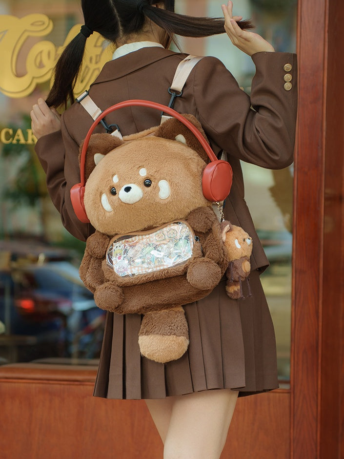 Brauner süßer roter Panda-förmiger Plüschrucksack mittlere/große Größe