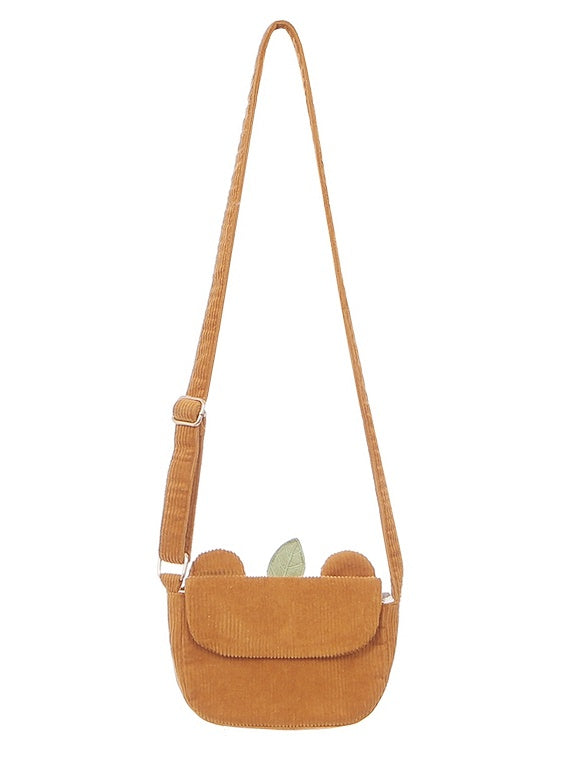 かわいいテディベアの耳付きオレンジコーデュロイクロスボディ