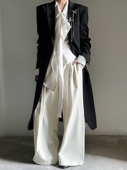 Wide-Leg Side Lolita Pants Long Ties Unisex Ouji Apricot with Relaxed Fit