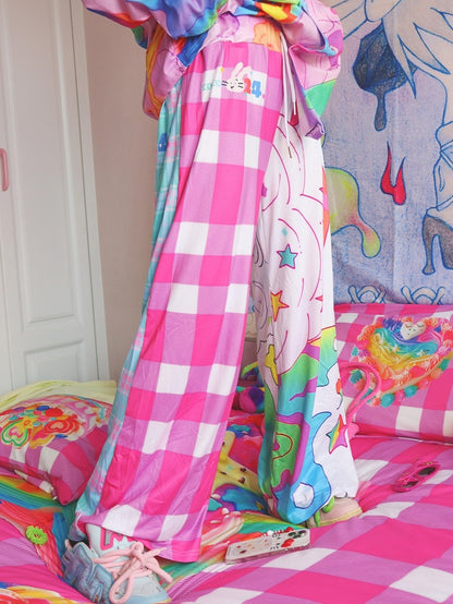 Y2K Print Star Colorful Pants Pattern Plaid Flare Silhouette