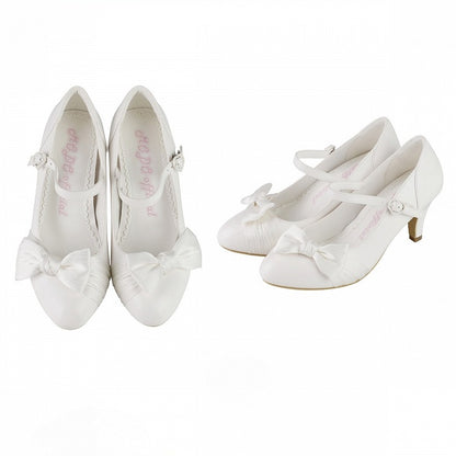 White Elegant Mary Janes for Lolita - PU Leather with Bow Details & Heart Closure