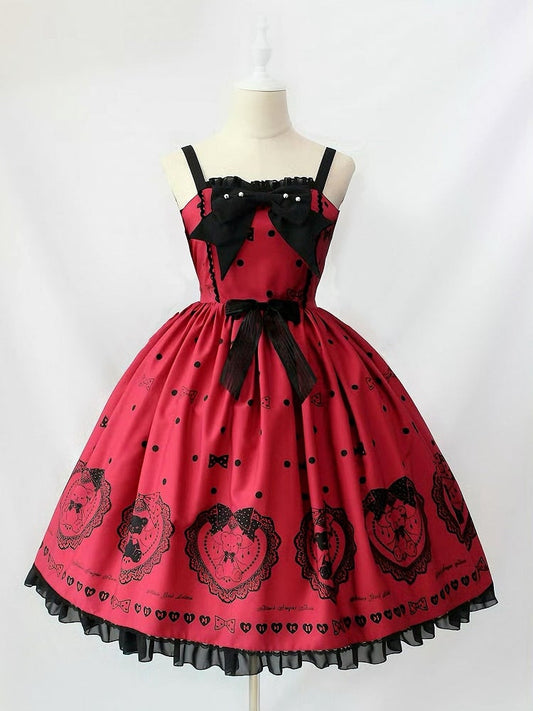 and Bear Red Print Fashion Dots Dress Lolita Skirt Polka Black Sweet Jumper