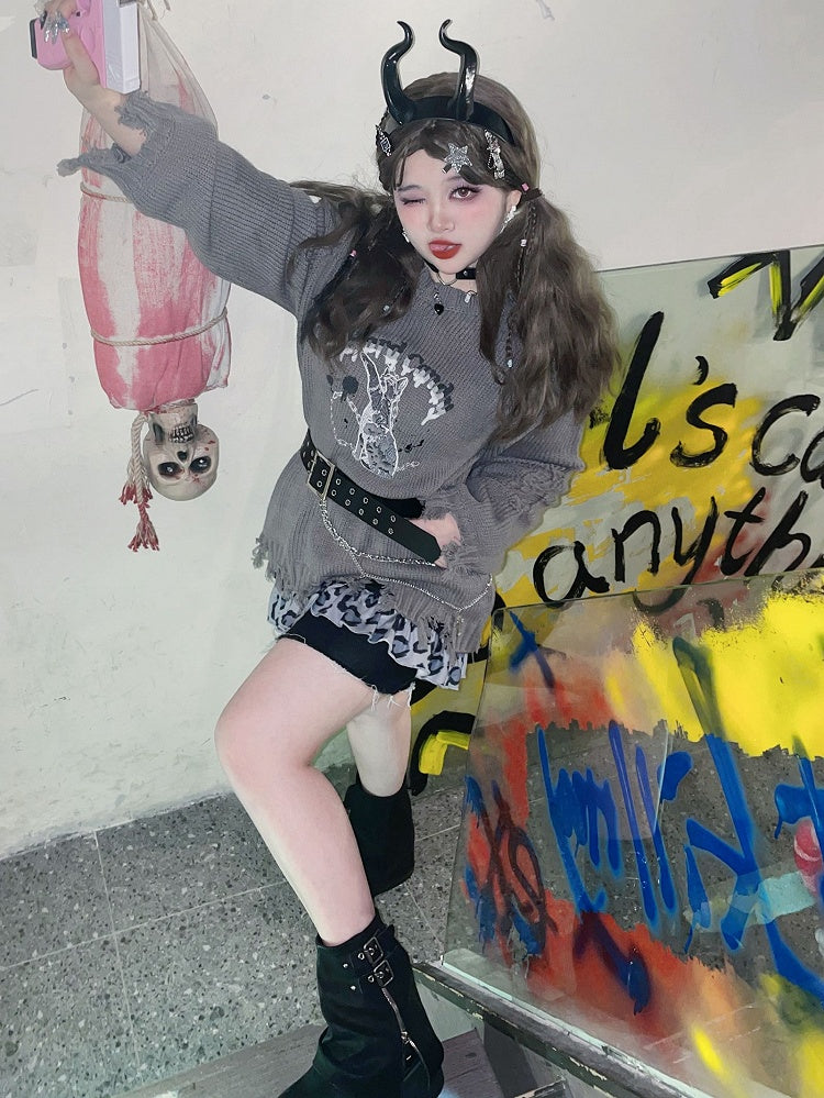 Graue Größe Kitty Plus Pullover Löcher Distressed