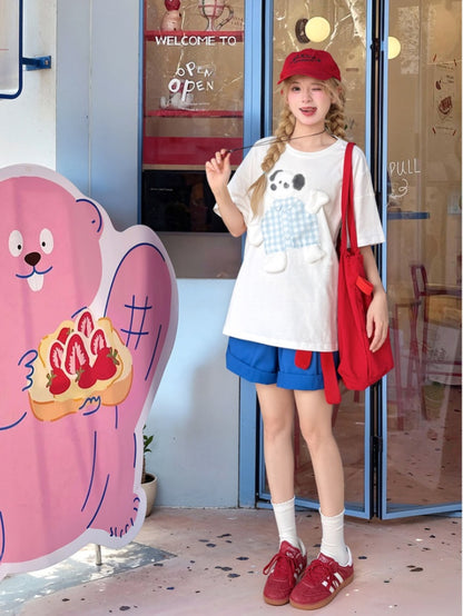 T-Shirt Baumwolle Adorable Puppy Applique Weiß Lose