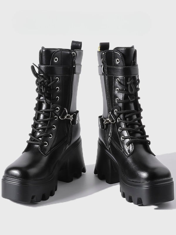 with Punk Multi-Closure System Heel Black - Chunky Boots