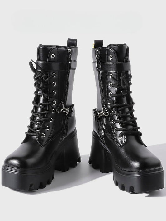 with Punk Multi-Closure System Heel Black - Chunky Boots