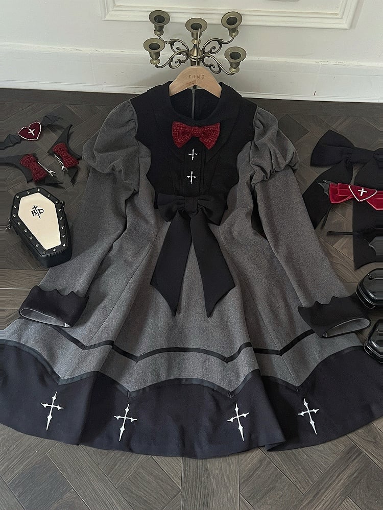 Geschwungenes Gothic Grau Schwarz und Flügel Lolita Fledermaus Mieder Juliette