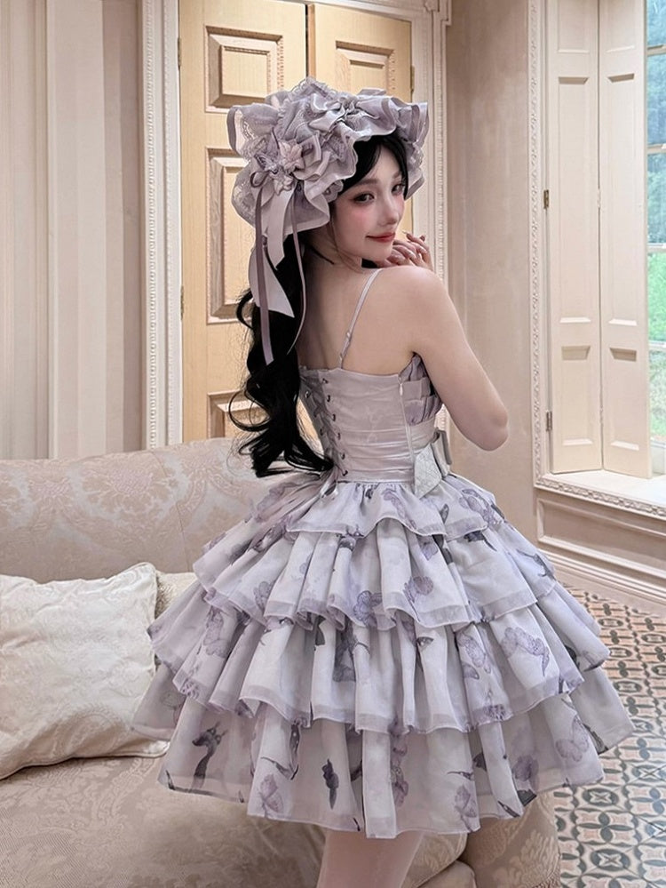 Pastel Layered Ruffle High-Rise Floral JSK Gown - Yimu Walnut