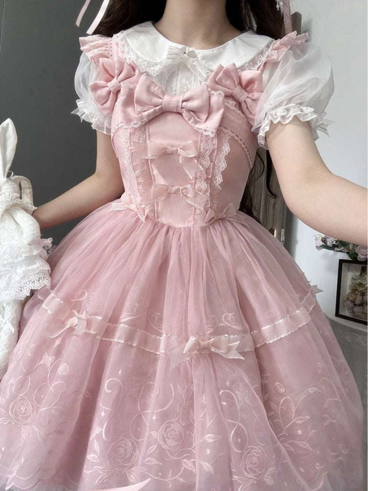 ホワイトのパフスリーブ、ピーターパンカラーブラウス