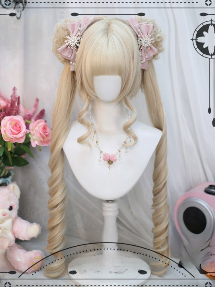 Blonde Under Bust Length Wavy Wig with Full Bangs