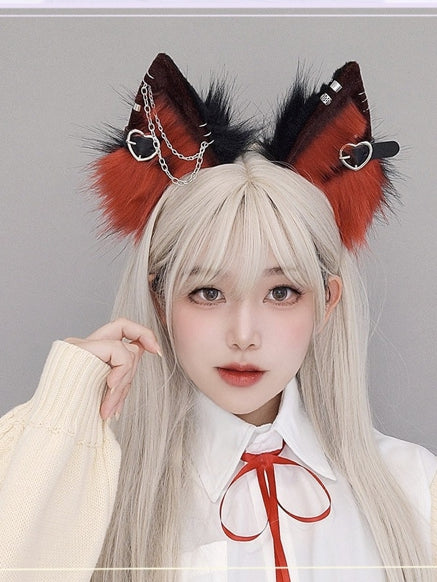 Lolita Shaggy Details BlackWhite/Gray/Red Punk Buckle Heart