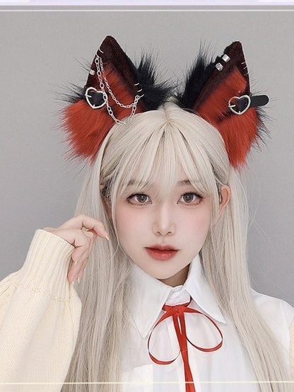 Lolita Shaggy Details BlackWhite/Gray/Red Punk Buckle Heart