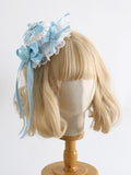 Weißblaues Design Schleife Blumenhut mit und Herz Süße Mini Lolita Clips Details