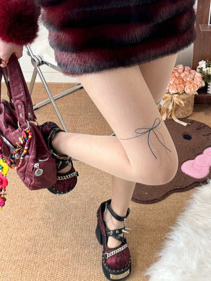 Bowknot Print Nude Tights