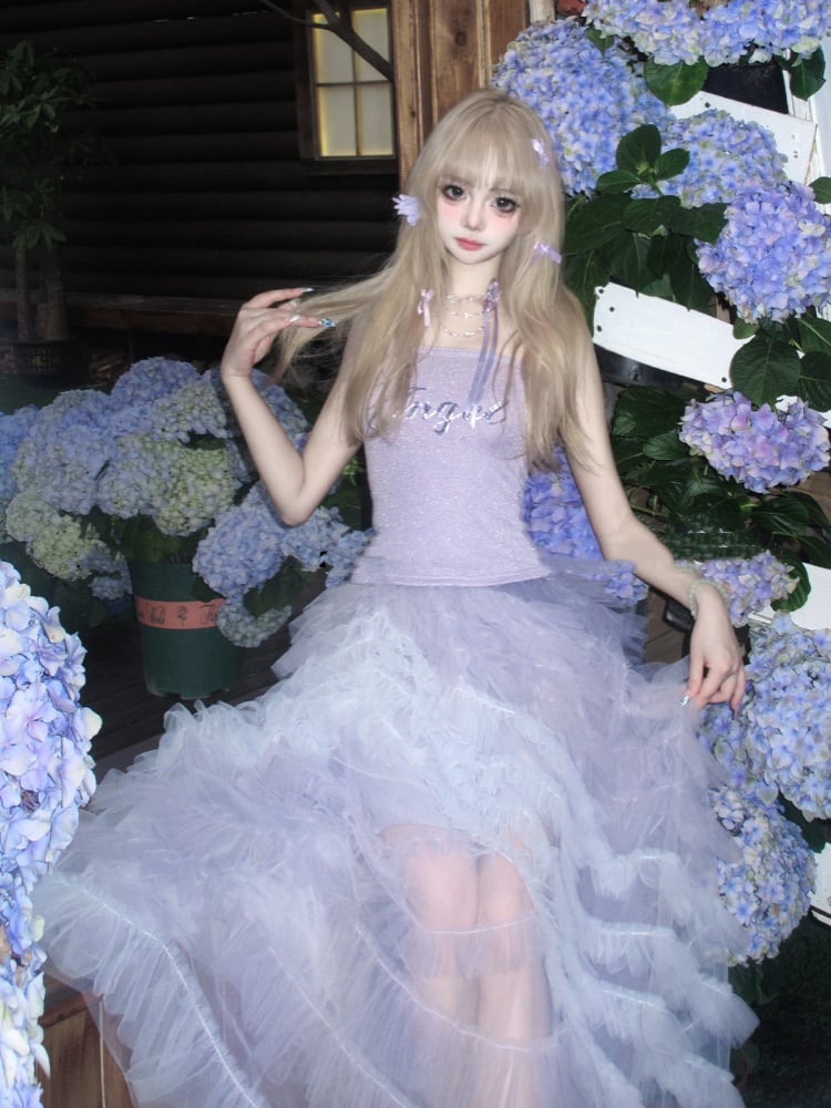Floor Length Tulle Tiered Skirt Lavender Balletcore