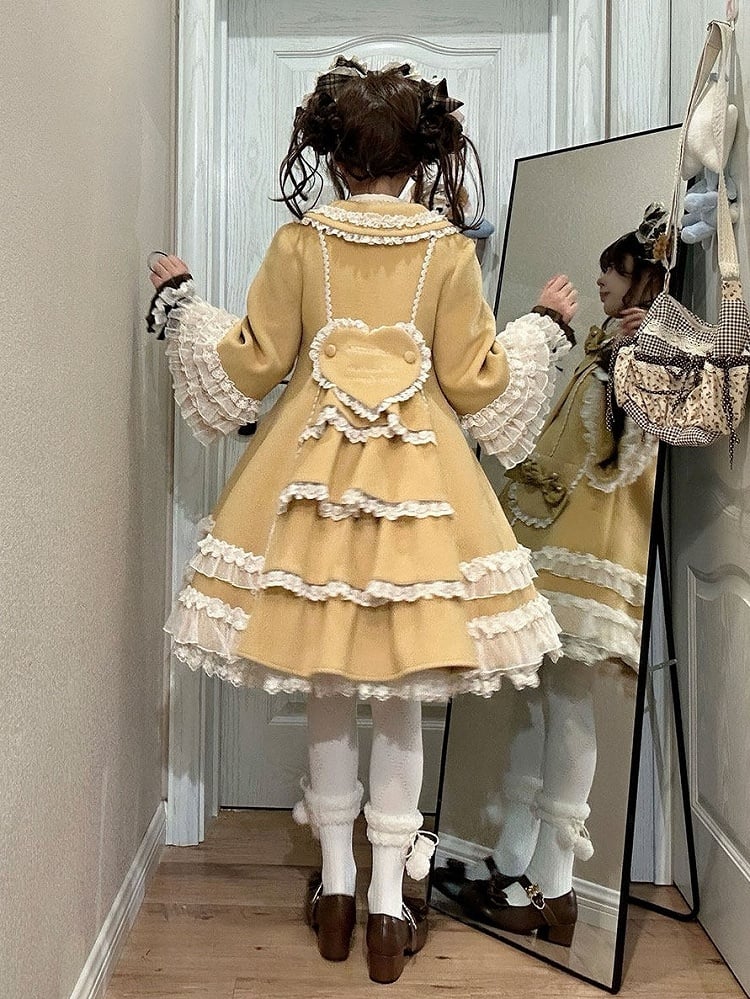 Ruffled Winter Bow Sweet with Accents Lolita Lace and Details Ginger Coat