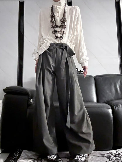 Self-tie Pants Prince Belt with Brown/Gray Wide-leg