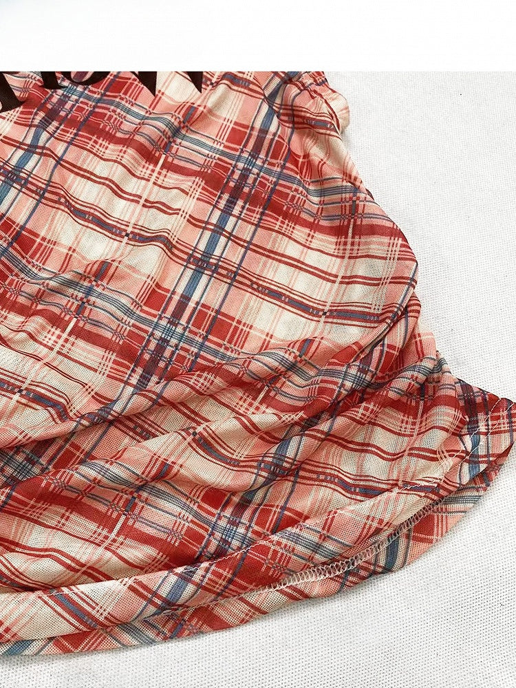 Tank Print Top Buchstabe Rot Muster Kariert Y2K Bittersüß