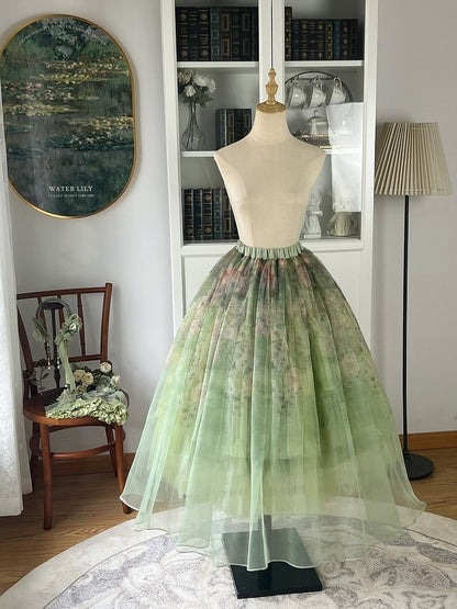 Green Oil Painting Lolita Layered Tulle Skirt - Nine Odes