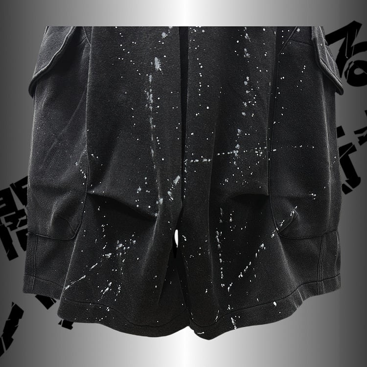 デザインパンツ ブラック アシンメトリー カーゴ パンク ウェイストランド プリント ワイドレッグ