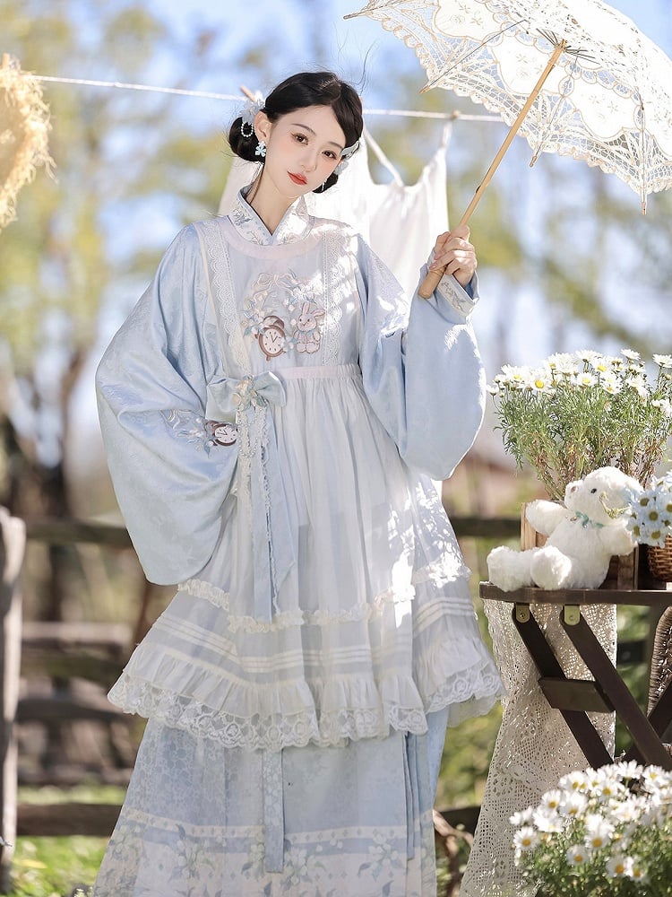 Chinese Style Han Lolita Embroidered Blue Top - Unknown Star