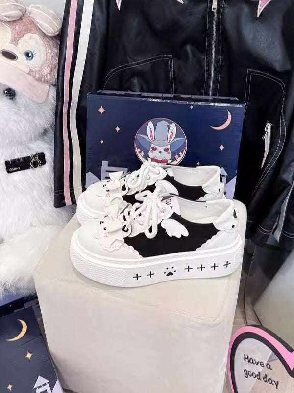 Decor  Cute with Shoes Black Canvas White Themed Bow Bunny