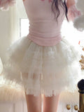 Mit Rock Tiered Mini Tüll Shorts Futter Weiß Puffy