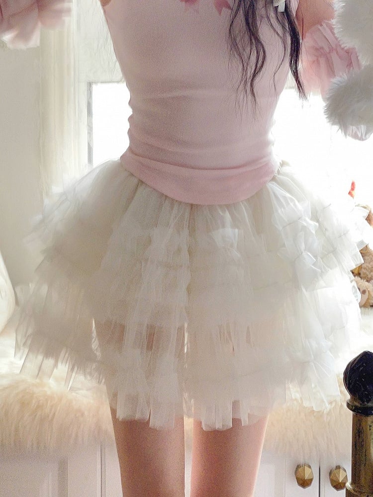 Mit Rock Tiered Mini Tüll Shorts Futter Weiß Puffy