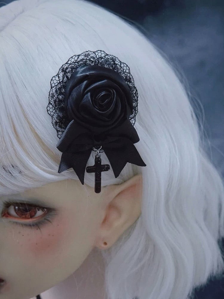 Gothic Hairclip with Black Rose Lace - Strange Sugar