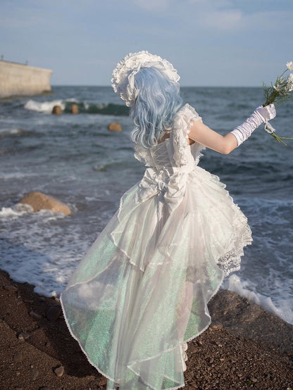 Pattern Layered Bow Lolita Accents White Musical Note Dress Lace and with