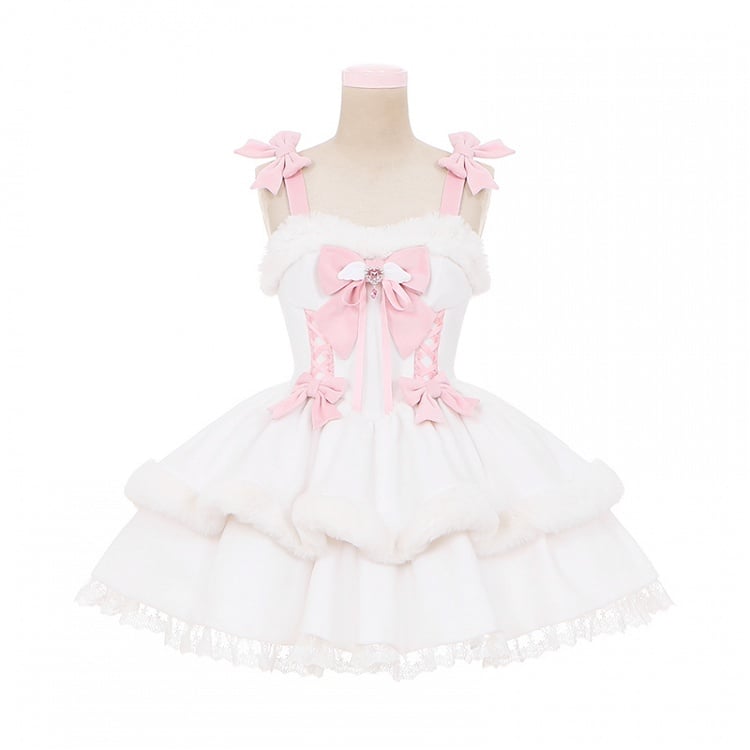 Bowknot Details Lace-up Basque Waist White Lolita Jumper Skirt Sweet Dress