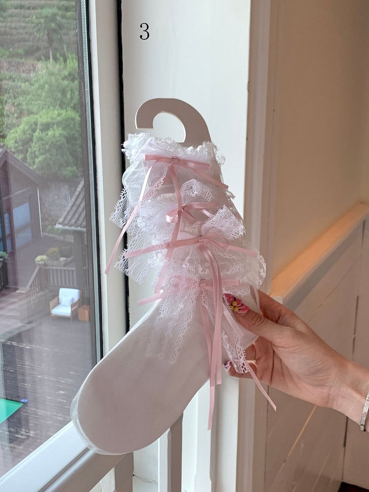 Bowknot Socken Lila/Schwarz/Rosa/Weiß/Grün/Spitze